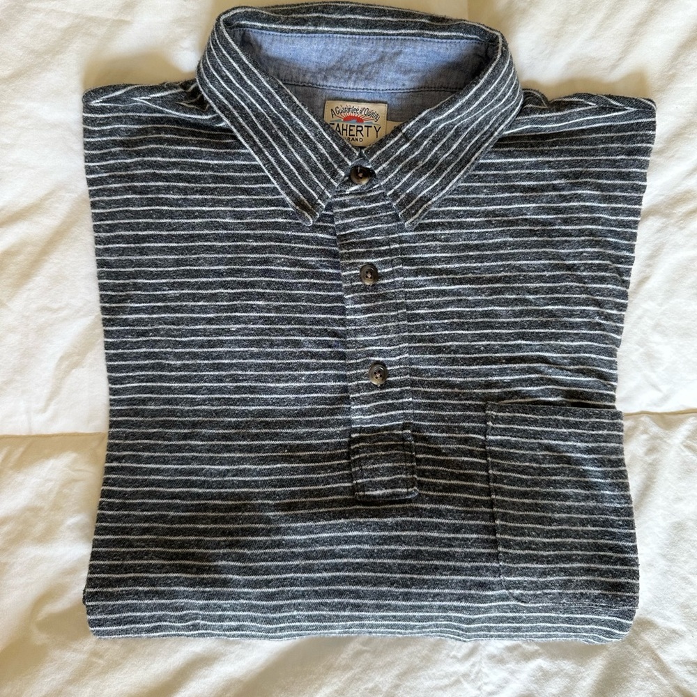 Men’s Faherty Luxe Polo Shirt Grey Heather Stripe (size Small) (S)